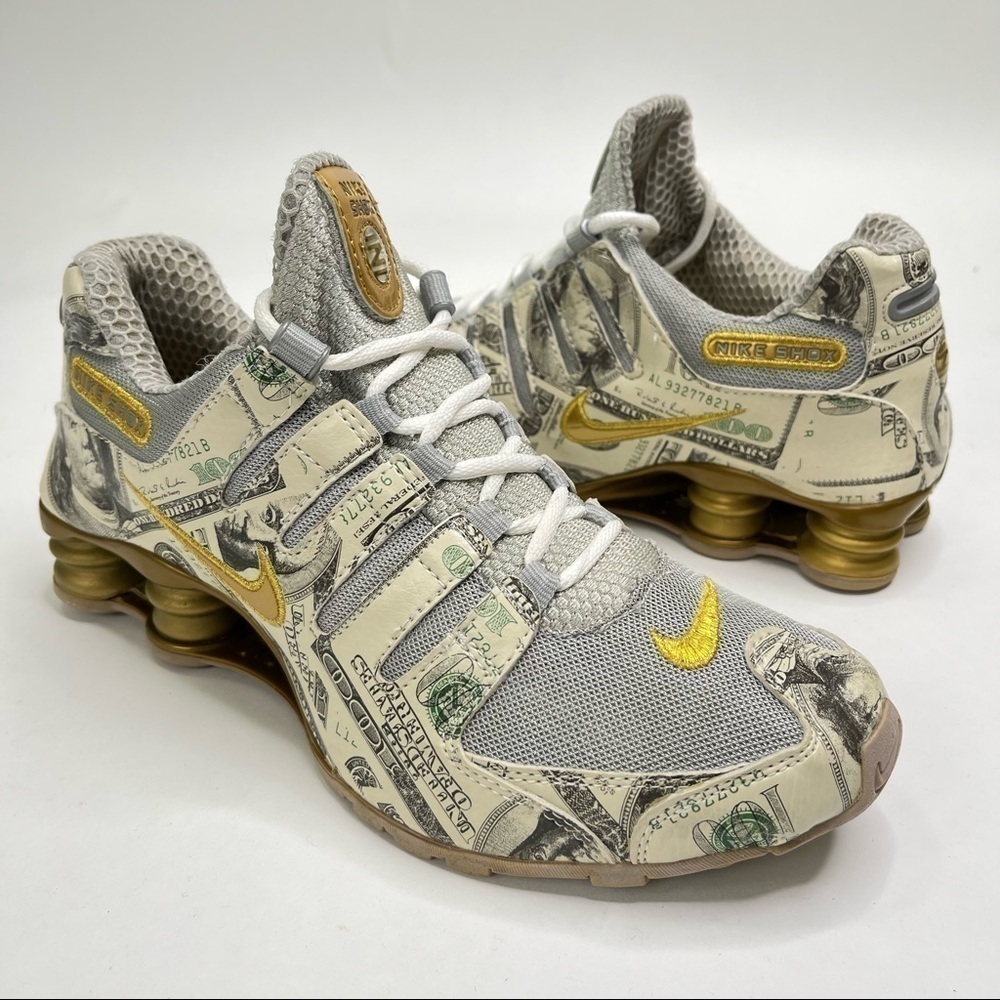 Rare Nike USA Money $100 Dollar Bills Gold Metallic Running Shox Sneakers Runner